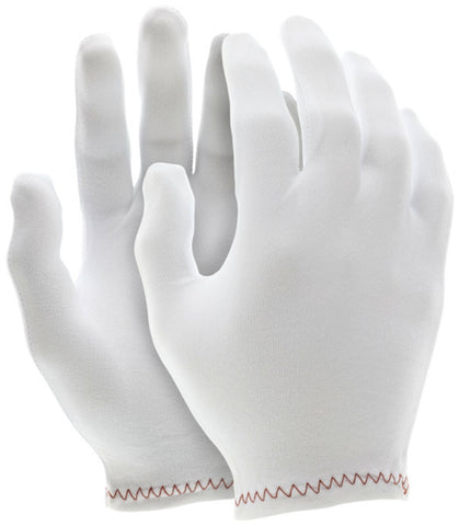 MCR White Inspectors Gloves - Reversible and Hemmed - 100% Stretch Nylon - Low Lint - Medium Weight - Straight Thumb - Box of 12