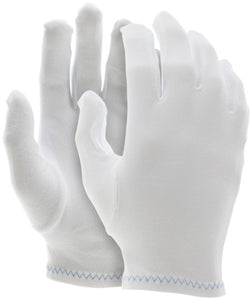 MCR White Inspectors Gloves - Reversible and Hemmed -100% Stretch Nylon - Low Lint - Inset Thumb Pattern with Finger Fourchettes allow Fingers to Move More Freely - Box of 12
