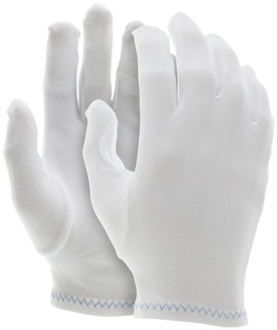 MCR White Inspectors Gloves - Reversible and Hemmed -100% Stretch Nylon - Low Lint - Inset Thumb Pattern with Finger Fourchettes allow Fingers to Move More Freely - Box of 12