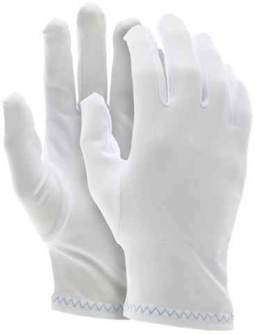 MCR White Inspectors Gloves - Reversible and Hemmed - 100% Stretch Polyester - Low Lint - Finger Fourchettes - Inset Thumb Pattern with Finger Fourchettes allow Fingers to Move More Freely - Box of 12