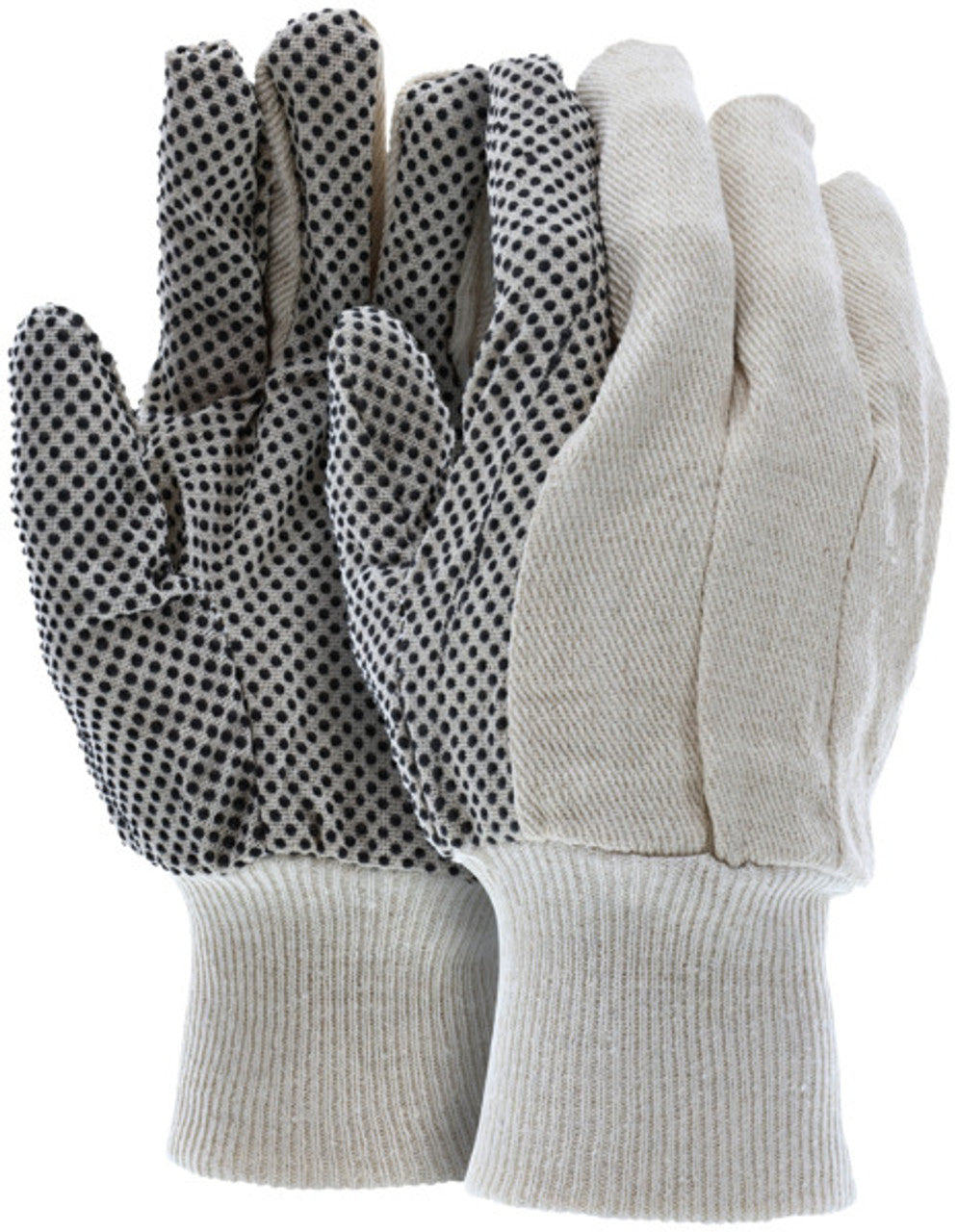 MCR Dotted Canvas Work Gloves - Clute Pattern with Knit Wrist - Cotton Polyester Blend - Straight Thumb - Black PVC Dots aid with Grip and Abrasion - Box of 12