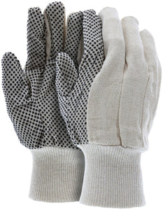 MCR Dotted Canvas Work Gloves - Clute Pattern with Knit Wrist - Cotton Polyester Blend - Straight Thumb - Black PVC Dots aid with Grip and Abrasion - Box of 12