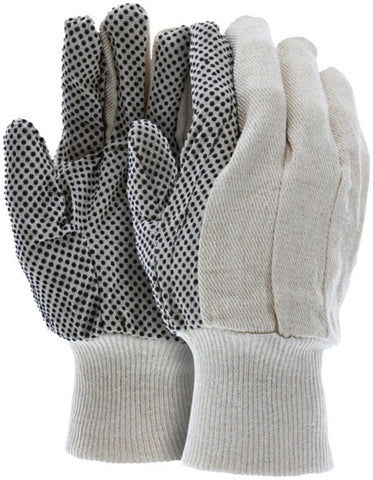 MCR Dotted Canvas Work Gloves - Clute Pattern with Knit Wrist - Cotton Polyester Blend - Straight Thumb - Black PVC Dots aid with Grip and Abrasion - Box of 12