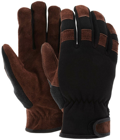 MCR Safety Mechanics Gloves - Split Leather Palm and Fingertips - Adjustable Hook and Loop Wrist Closures - Breathable Spandex Back - Terrycloth Thumb to Wipe Perspiration - Box of 12