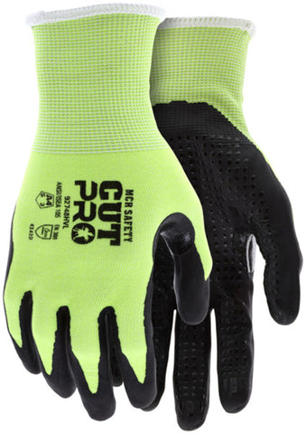 MCR Safety CutPro® - 18-Gauge HyperMax® HPPE Shell - Hi-Vis Cut Resistant Work Gloves - Nitrile Coated Palm and Fingertips - Nitrile Micro Dotted Palm - Reinforced Thumb Crotch - Box of 12