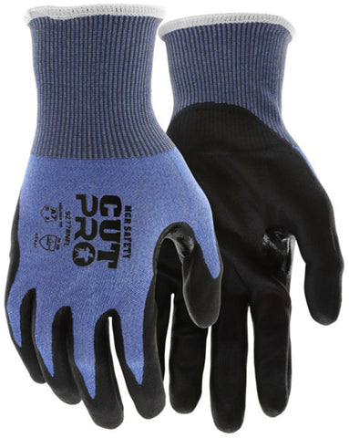 MCR Safety Cut Pro® - 18 Gauge Blue Seamless HyperMax® HPPE Shell - Nitrile Foam Coated Palm and Fingertips - Nitrile reinforced Thumb Crotch - Cut Resistant Work Gloves - Box of 12