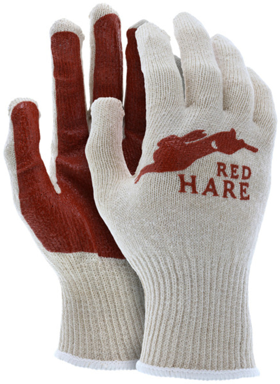 MCR Safety Red Hare - Cotton String Knit Work Gloves - 10 Gauge 100% Natural Cotton Shell - Red Nitrile Coated Palm - Box of 12