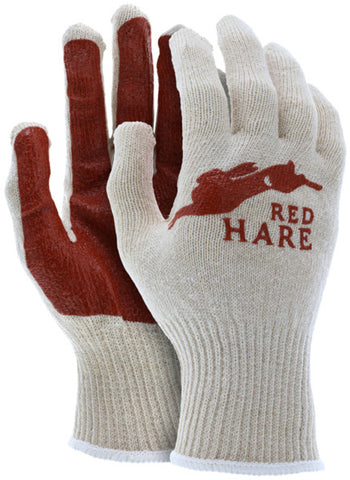 MCR Safety Red Hare - Cotton String Knit Work Gloves - 10 Gauge 100% Natural Cotton Shell - Red Nitrile Coated Palm - Box of 12
