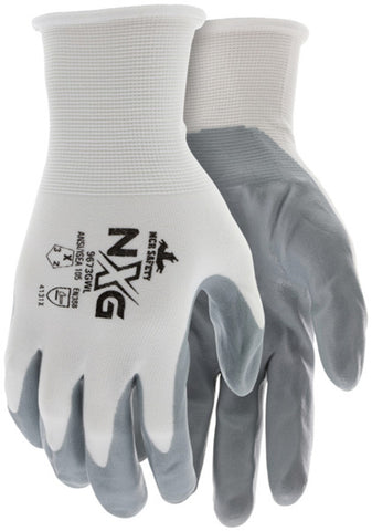 MCR Safety NXG® Work Gloves - 13 Gauge White Nylon Shell - Gray Nitrile Foam Palm and Fingertips - Box of 12