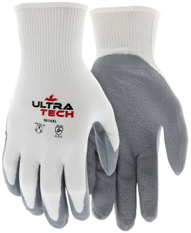 MCR Safety NXG® Work Gloves - 15 Gauge White Nylon Shell - Gray Air Infused Foam Nitrile Coated Palm and Fingertips - Box of 12