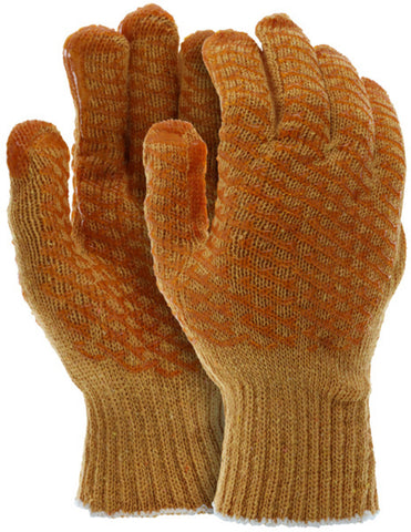 MCR Honey Grip® Work Gloves - Orange Cotton/Polyester String Knit - PVC Honeycomb Criss-Cross Grip - Uncured PVC Adds Excellent Gripping Power - Box of 12