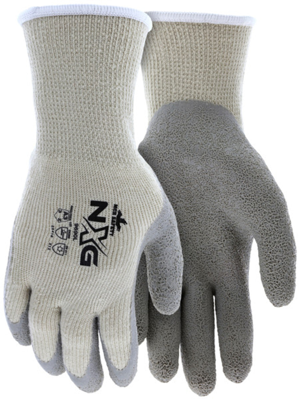 MCR Safety NXG® Insulated Work Gloves - 10-Gauge Acrylic Cotton Shell - Gray Latex Coated Palm and Fingertips - Box of 12