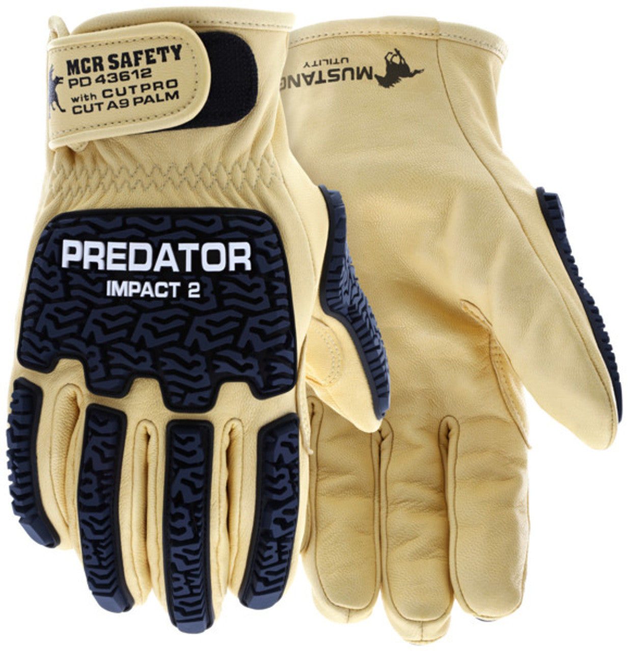 MCR Predator® Mechanics Gloves - Grain Goatskin Leather - Kevlar® Aramid Cut Resistant Liner - TPR Back of Hand Protection - Box of 12