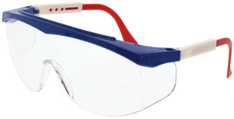MCR SS1 Series Safety Glasses - Clear Lens - Red/White/Blue Frame - Duramass Hard Coating - Box of 12 - Part# SS130