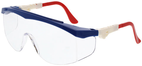 MCR TK1 Series Safety Glasses - Clear Lens - Red/White/Blue Frame - UV-AF Anti-Fog Coating - Box of 12 - Part# TK130AF